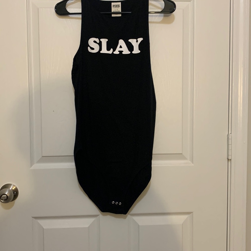 COPY - Victoria’s Secret PINK “SLAY” black bodysuit. Black in color. Size Large